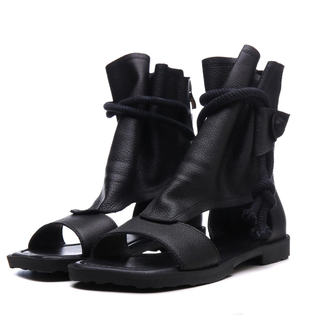 Women's Leather Flat Sandals with Soft Lining