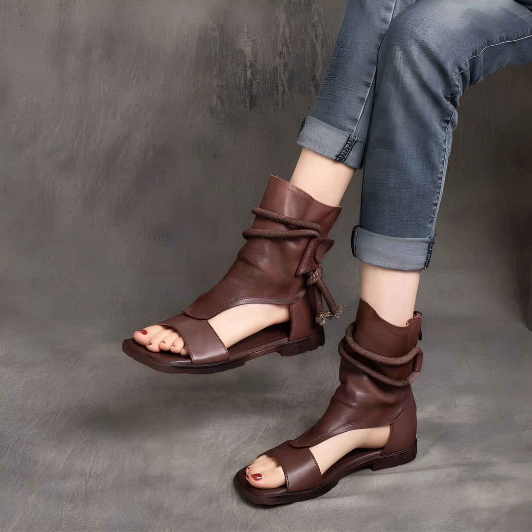 Women's Leather Flat Sandals with Soft Lining