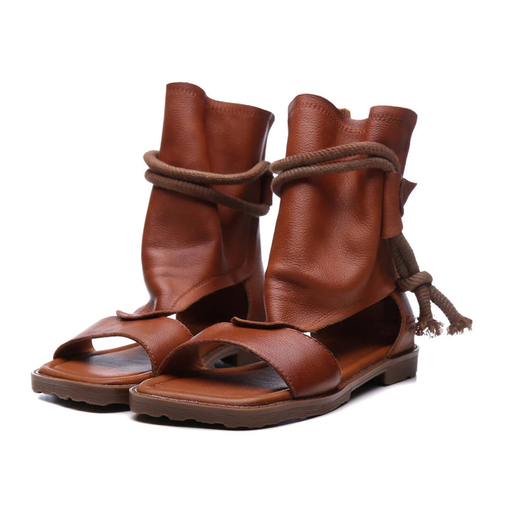 Women's Leather Flat Sandals with Soft Lining