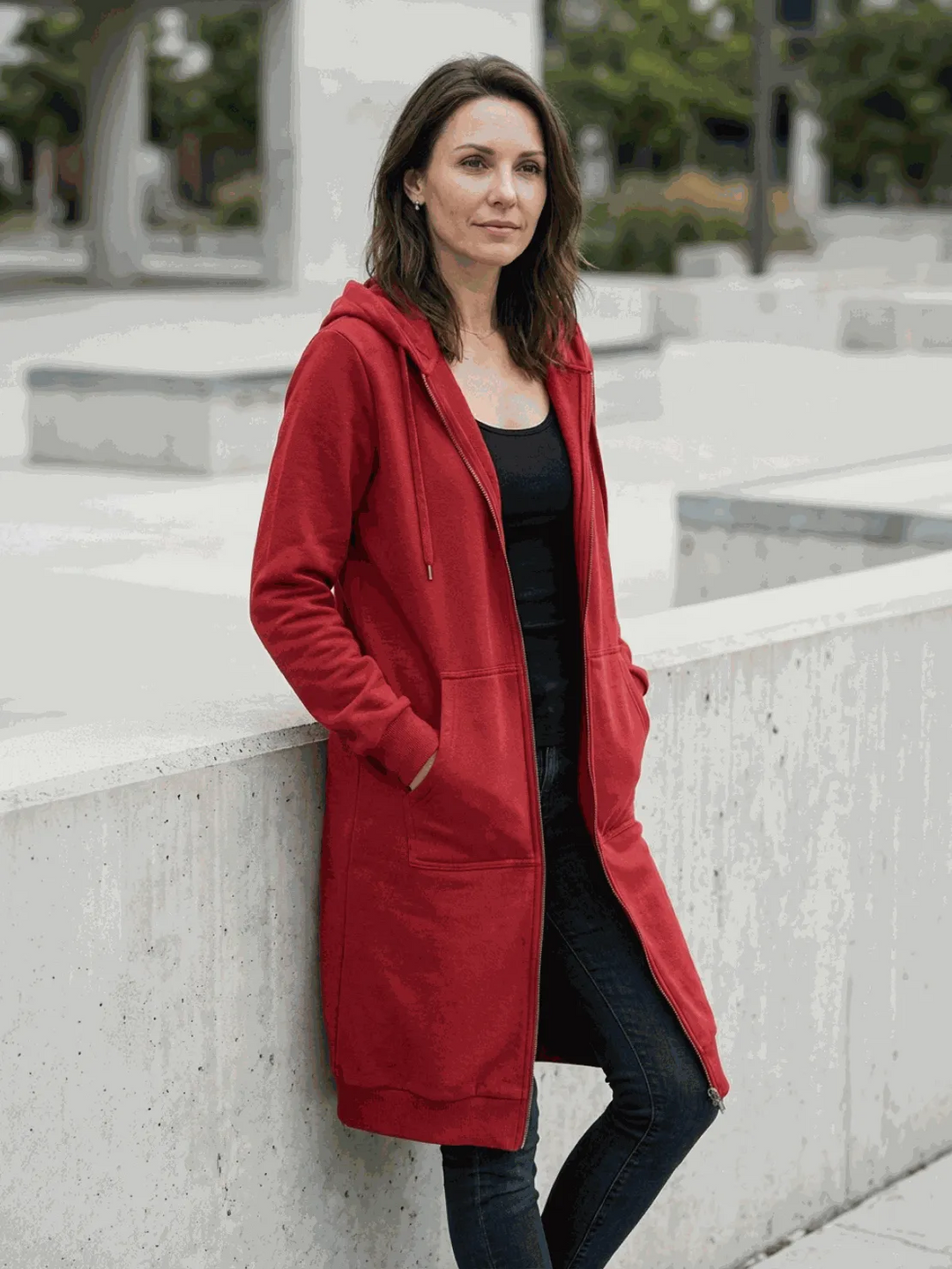 Women's Long Lightweight Hoodie with Zip-Up