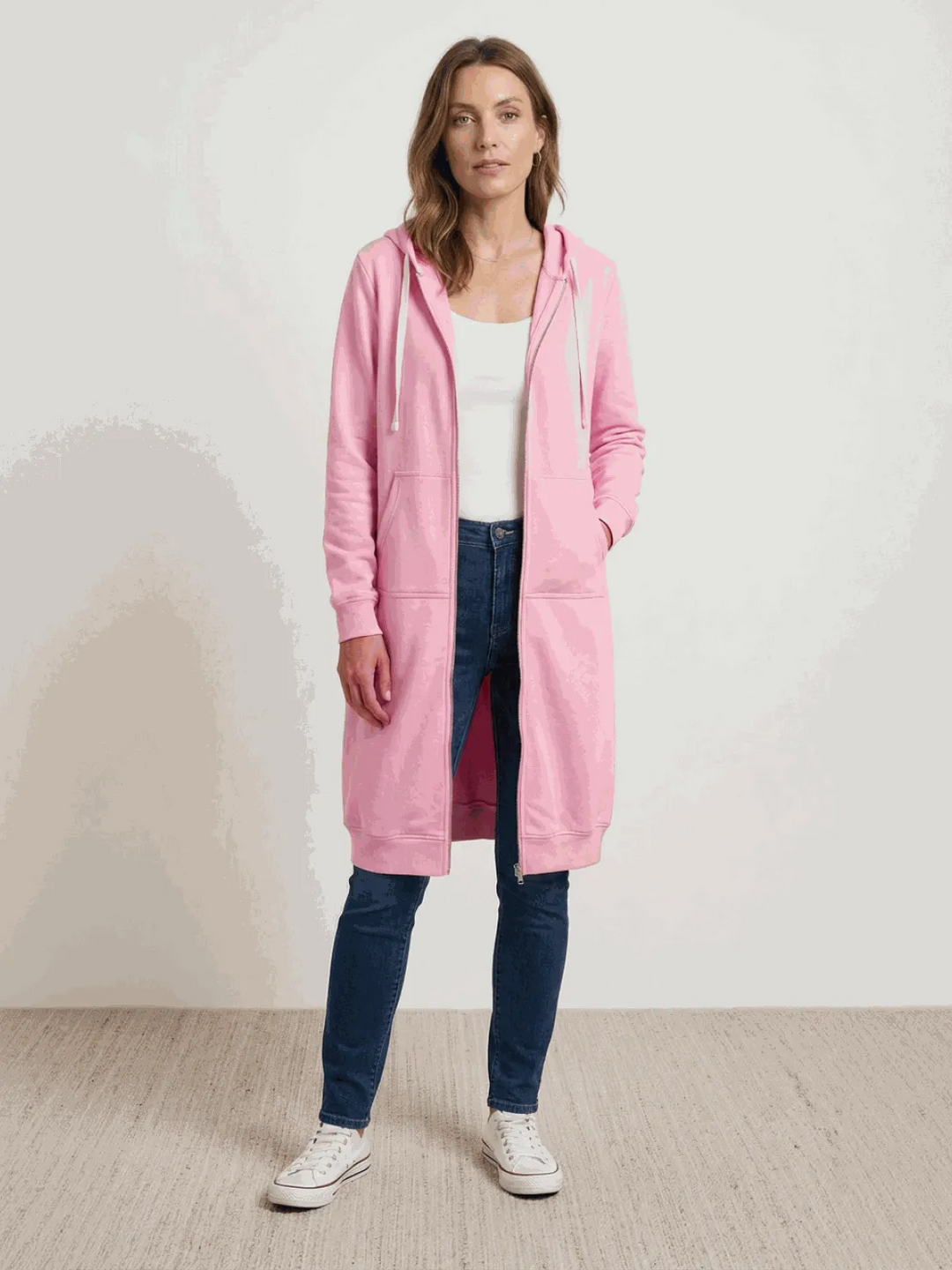 Women's Long Lightweight Hoodie with Zip-Up