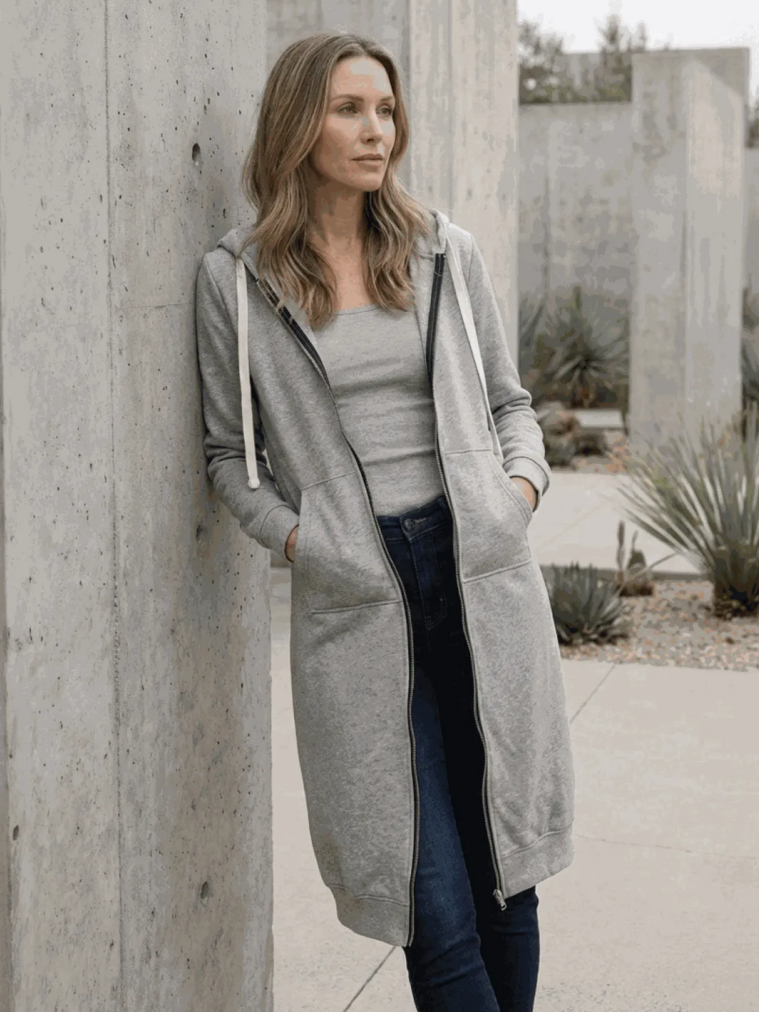 Women's Long Lightweight Hoodie with Zip-Up