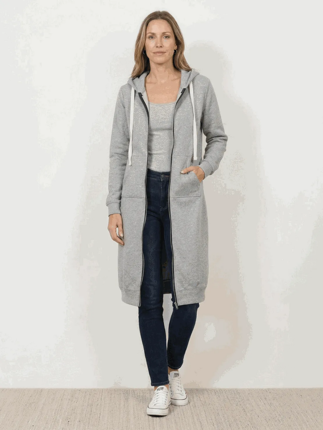 Women's Long Lightweight Hoodie with Zip-Up