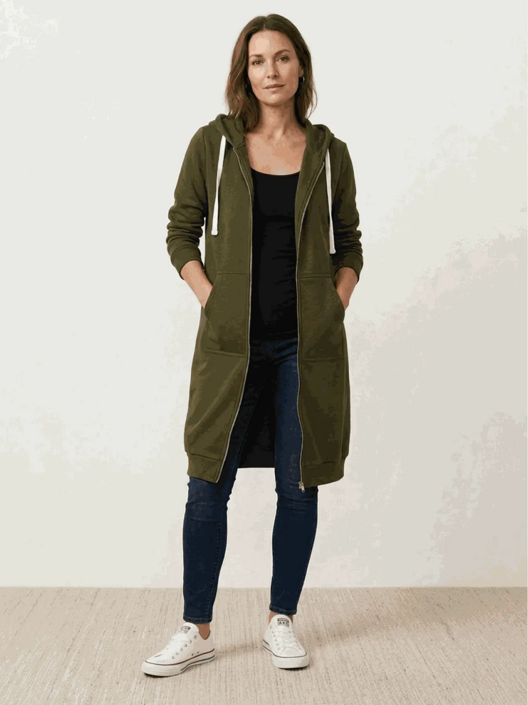 Women's Long Lightweight Hoodie with Zip-Up
