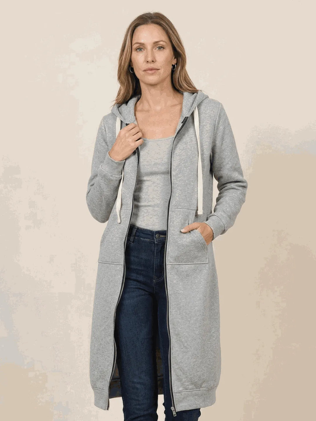 Women's Long Lightweight Hoodie with Zip-Up