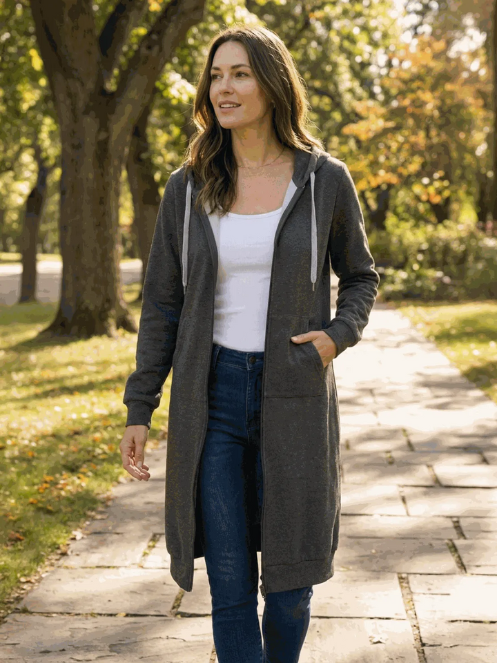 Women's Long Lightweight Hoodie with Zip-Up