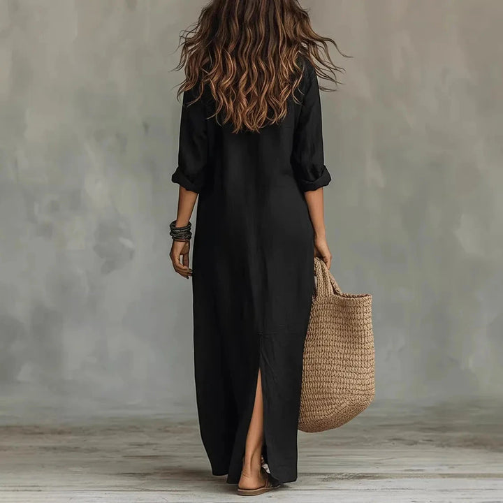 Women's Summer Long Maxi  Dress with Turn-down Collar