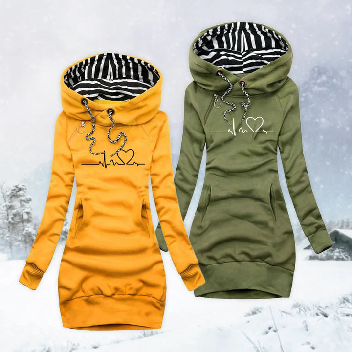 Women's Longline Hoodie with Ribbed Cuffs and Side Pockets