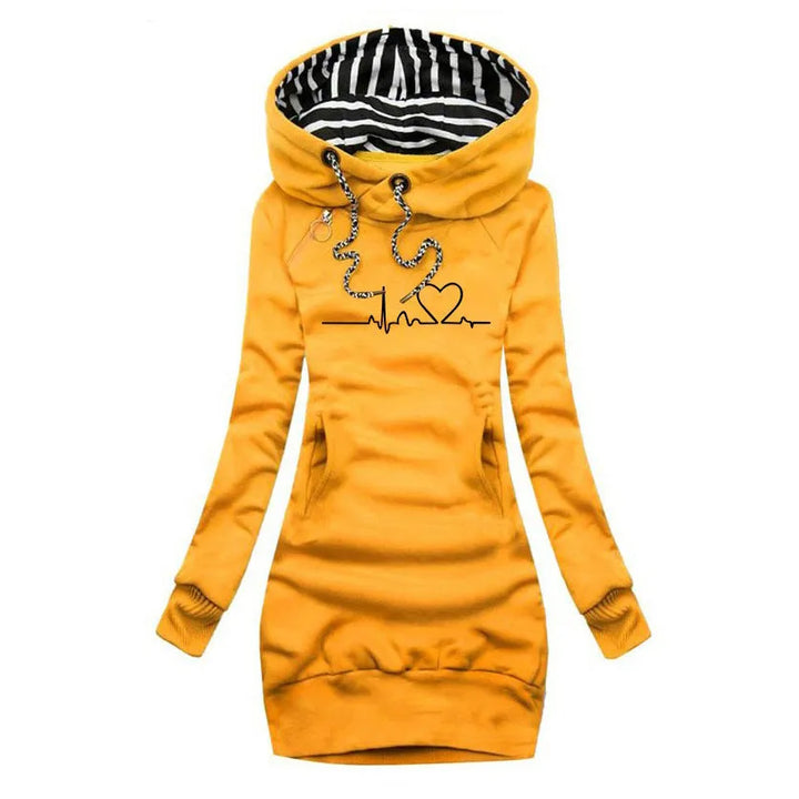 Women's Longline Hoodie with Ribbed Cuffs and Side Pockets