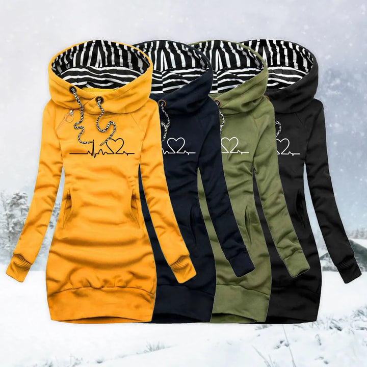 Women's Longline Hoodie with Ribbed Cuffs and Side Pockets