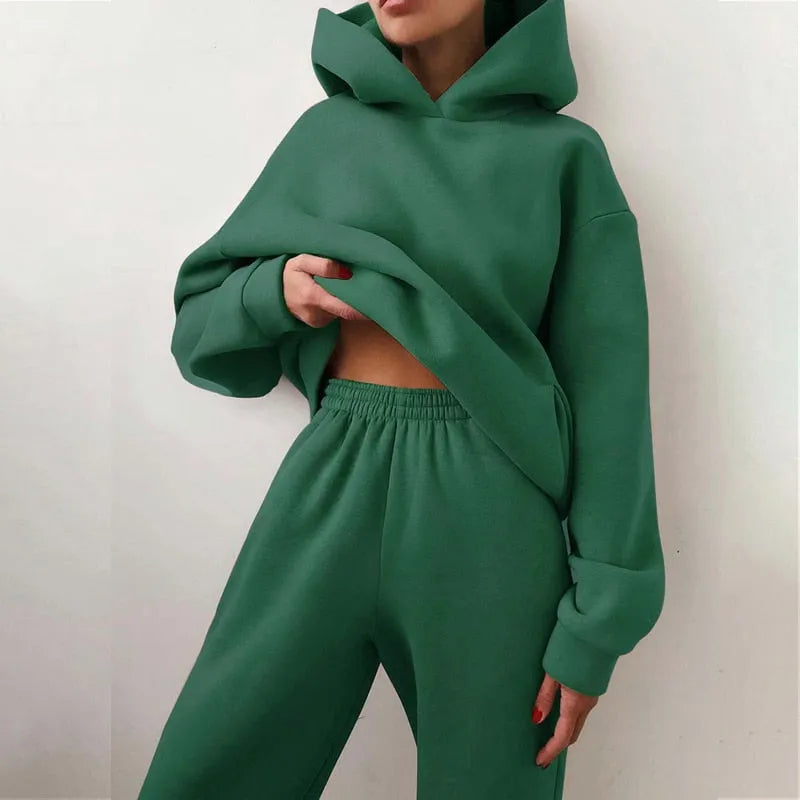 Women's Oversized Chunky Hoodie with Trousers Set