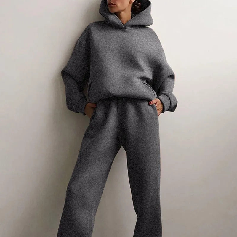 Women's Oversized Chunky Hoodie with Trousers Set