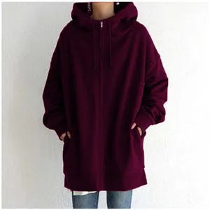 Women's Oversized Hoodie with Pockets and Zip Closure