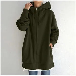 Women's Oversized Hoodie with Pockets and Zip Closure