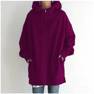 Women's Oversized Hoodie with Pockets and Zip Closure