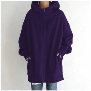 Women's Oversized Hoodie with Pockets and Zip Closure