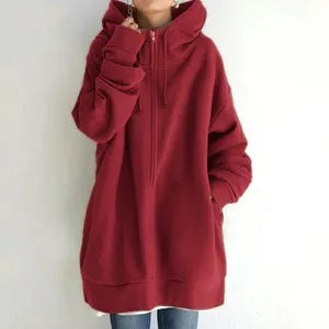 Women's Oversized Hoodie with Pockets and Zip Closure
