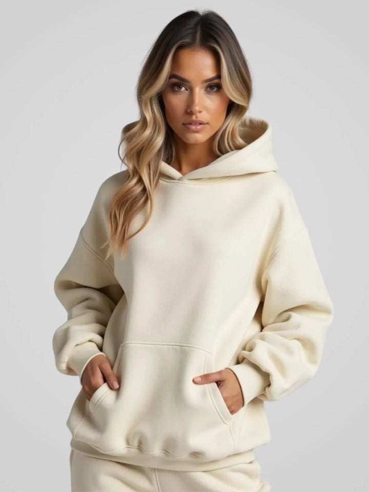 Women's Oversized Hoodie with Ribbed Hem and Balloon Sleeves