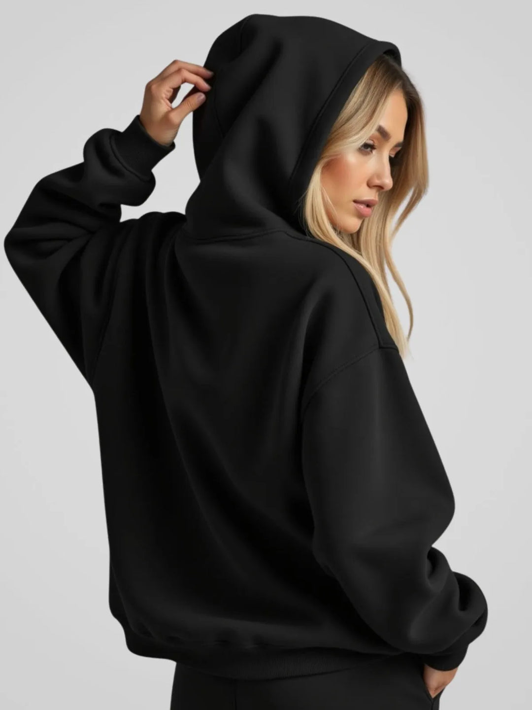 Women's Oversized Hoodie with Ribbed Hem and Balloon Sleeves
