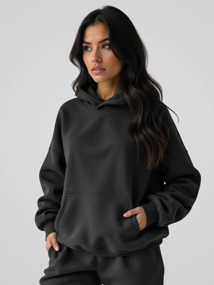 Women's Oversized Hoodie with Ribbed Hem and Balloon Sleeves