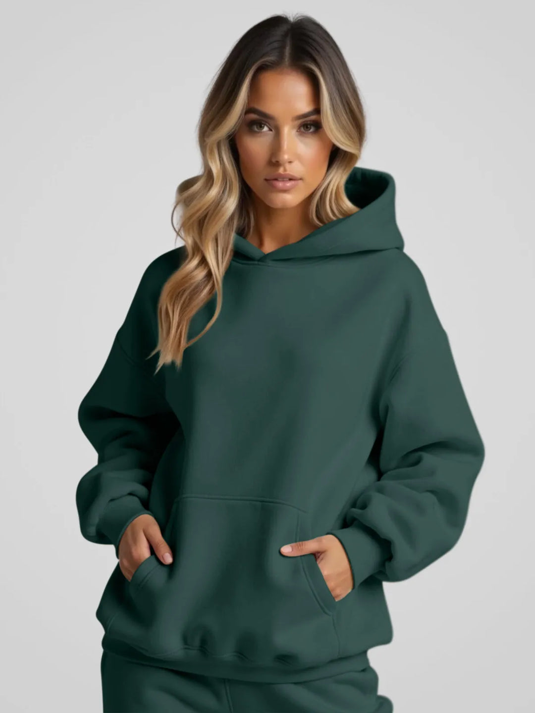 Women's Oversized Hoodie with Ribbed Hem and Balloon Sleeves