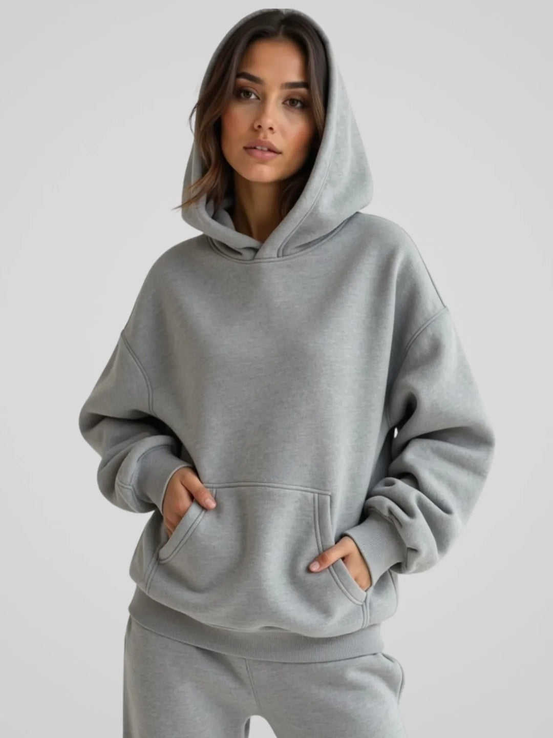 Women's Oversized Hoodie with Ribbed Hem and Balloon Sleeves