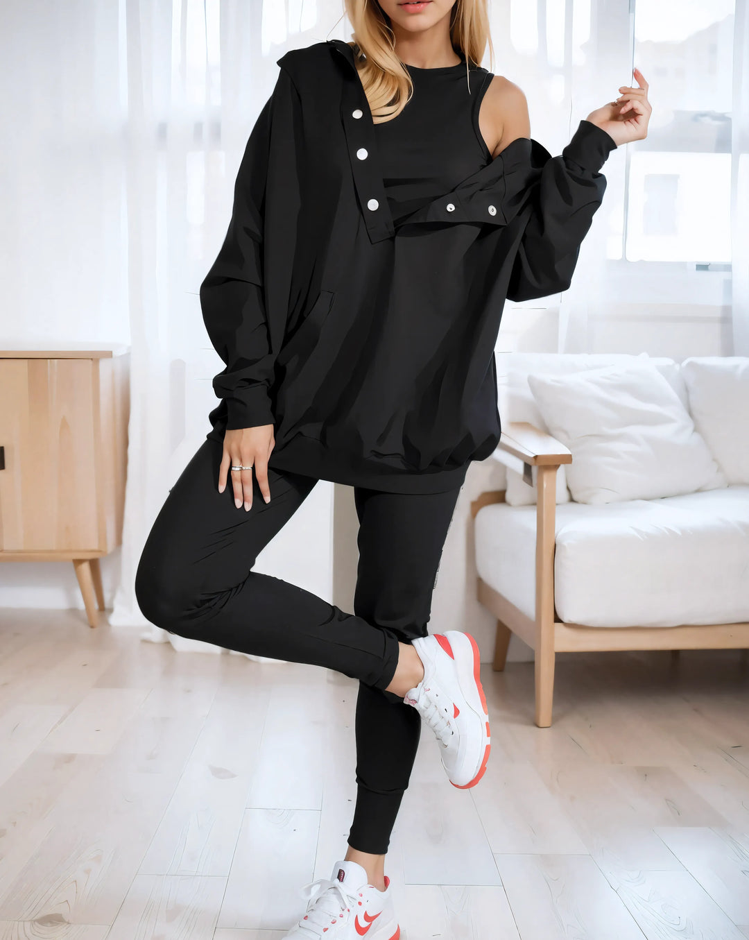 Women's Oversized Hoodie with Vest and Trousers Set