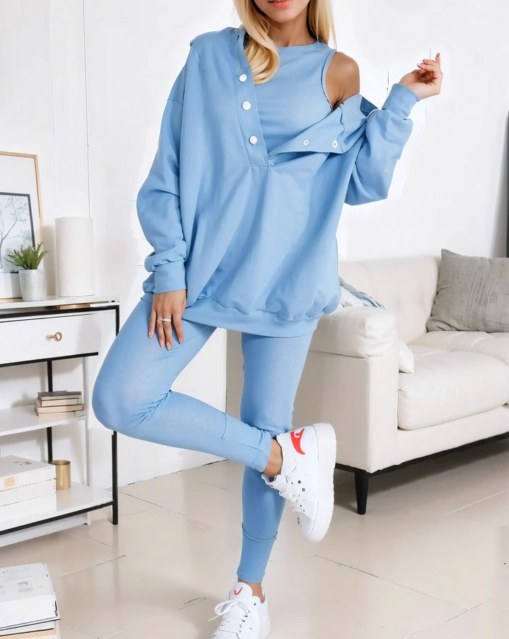 Women's Oversized Hoodie with Vest and Trousers Set