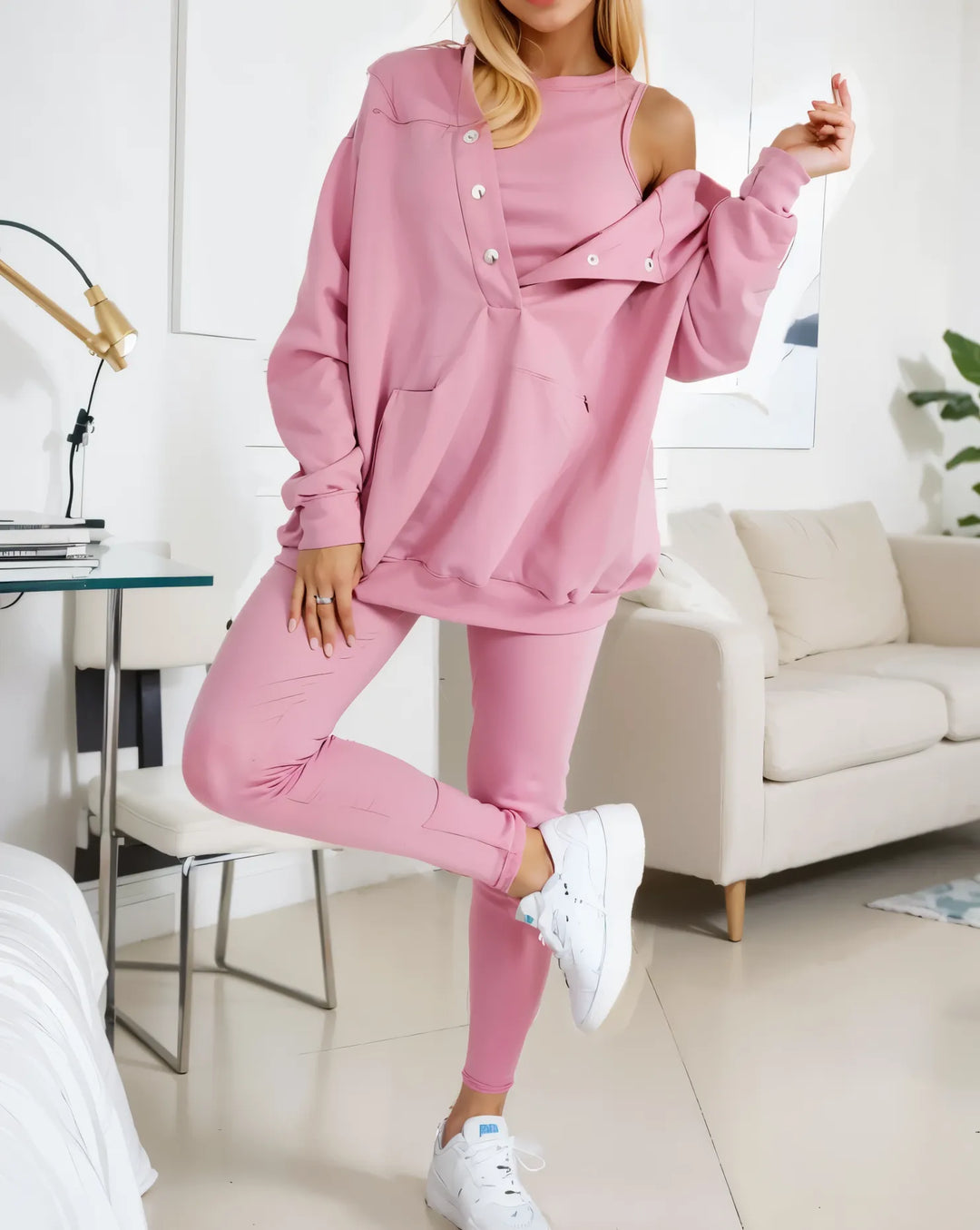Women's Oversized Hoodie with Vest and Trousers Set