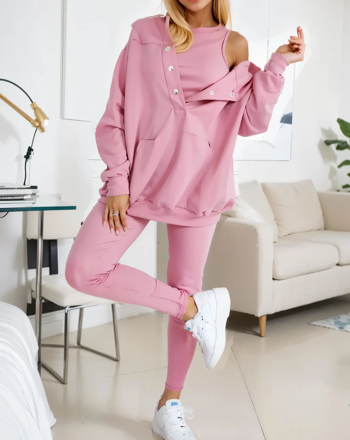 Women's Oversized Hoodie with Vest and Trousers Set
