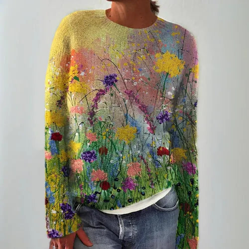 Women's Oversized Knitted Jumper with Ribbed Neckline