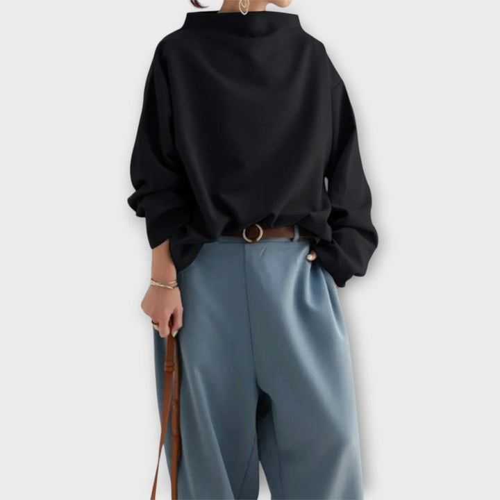 Women's Oversized Long Sleeve Jumper with High Neck Detail