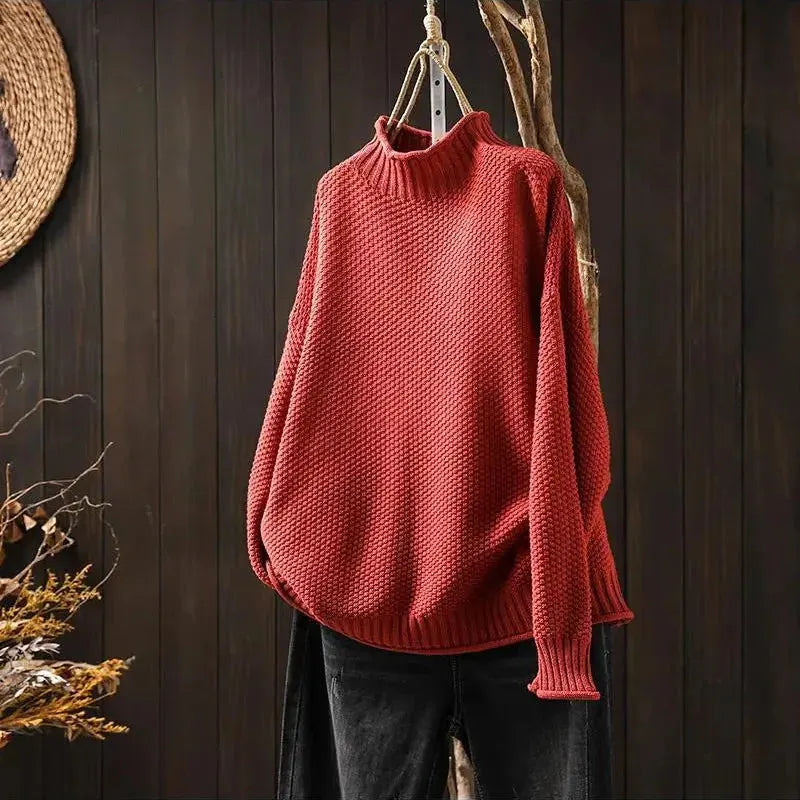 Women's Oversized Turtleneck Jumper with Ribbed Hem