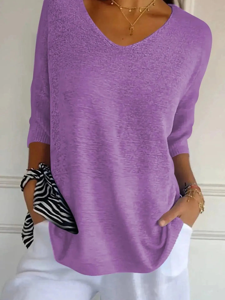 Women's Oversized V-Neck Jumper with Ribbed Hem