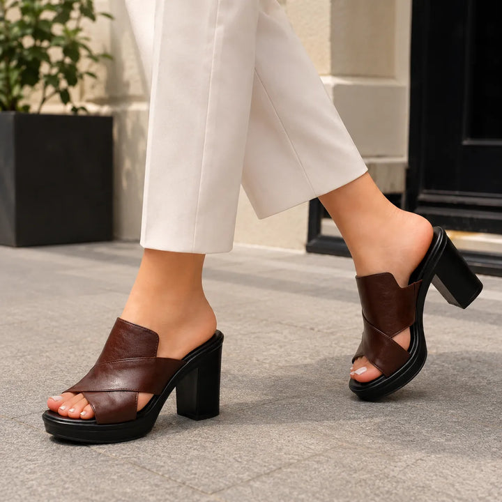 Women's Platform Block Heel Sandals with Slip-on Style