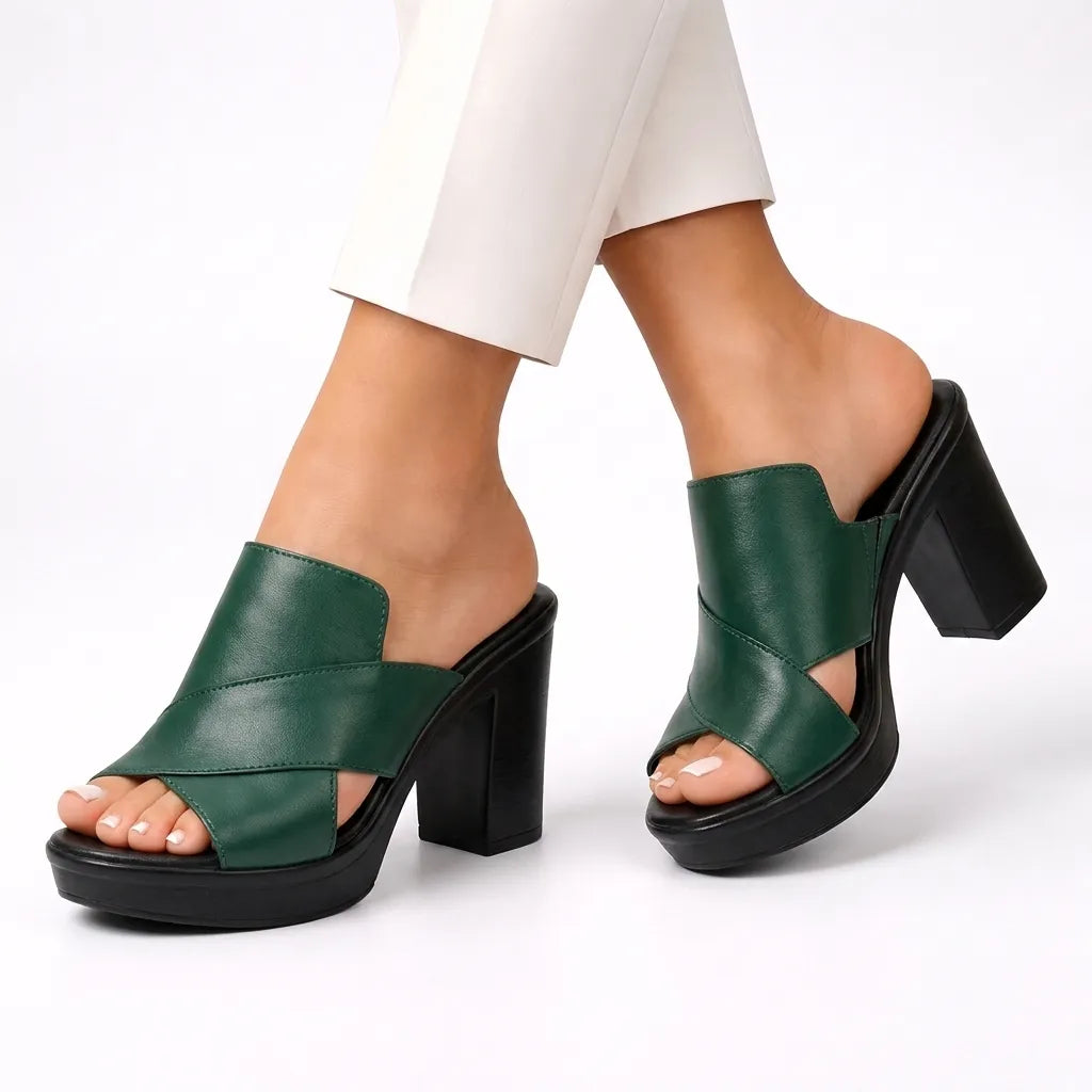 Women's Platform Block Heel Sandals with Slip-on Style