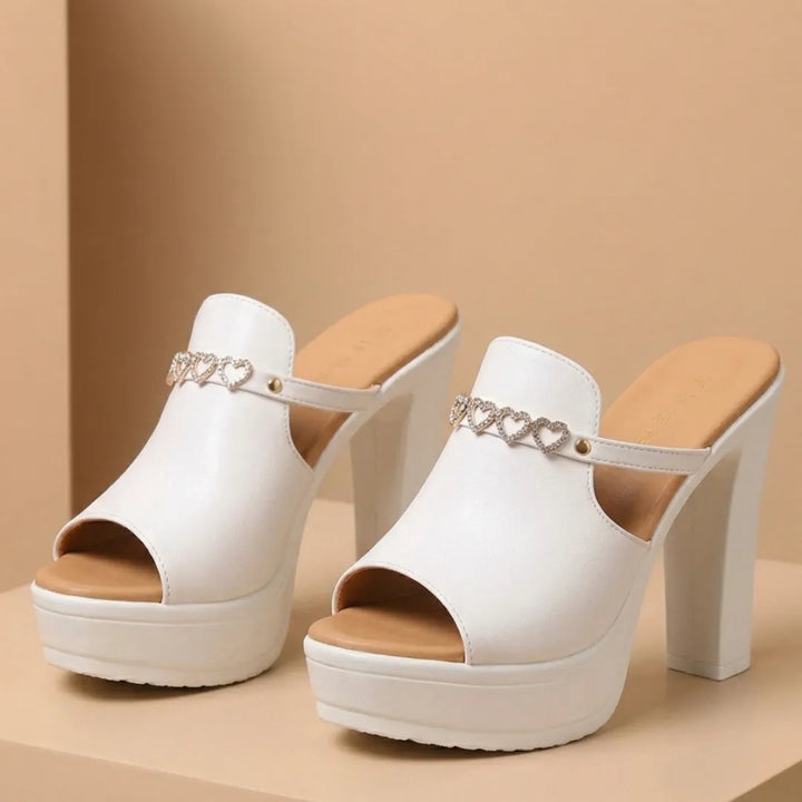 Women's Platform Heeled Sandals with Heart Embellishment