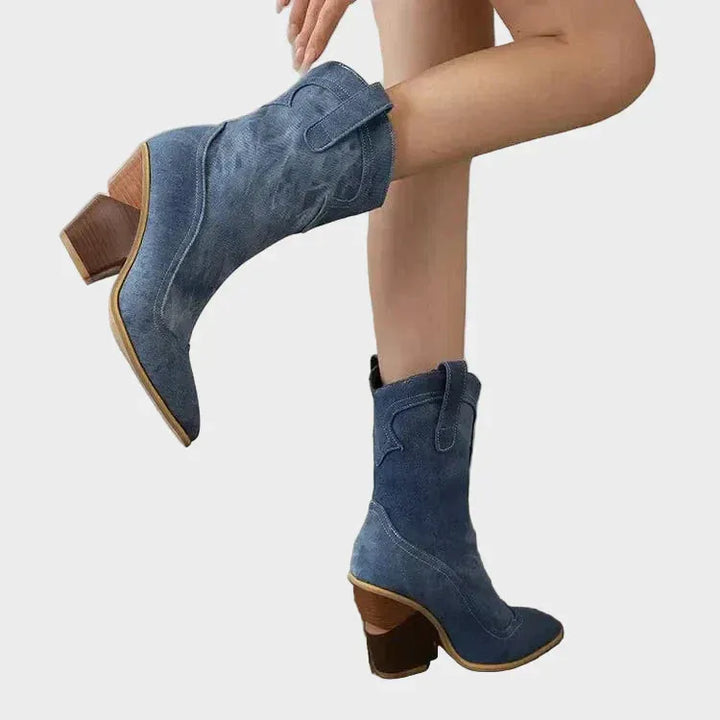 Women's Soft Block Heel Cowboy Boots with Cushioned Insole
