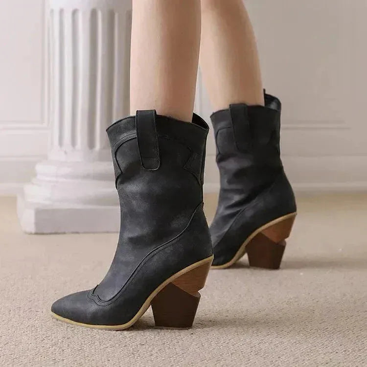 Women's Soft Block Heel Cowboy Boots with Cushioned Insole