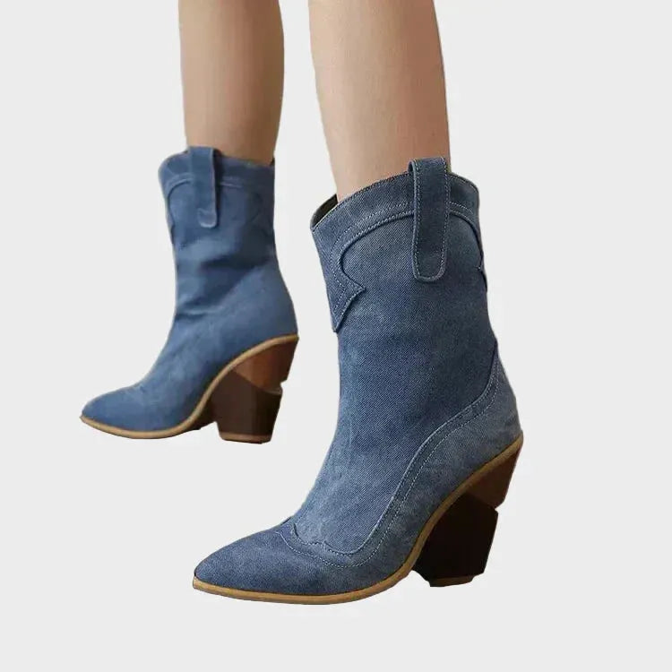 Women's Soft Block Heel Cowboy Boots with Cushioned Insole