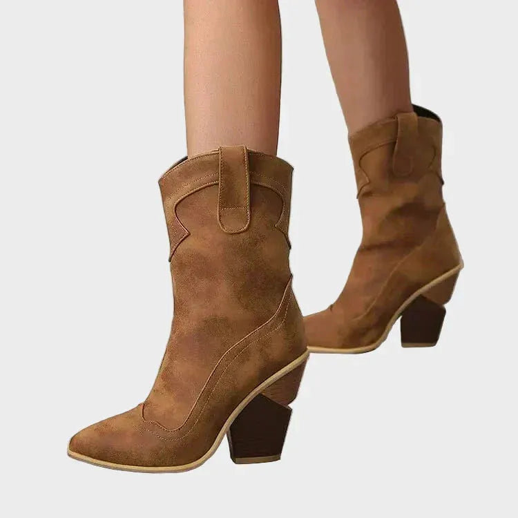 Women's Soft Block Heel Cowboy Boots with Cushioned Insole