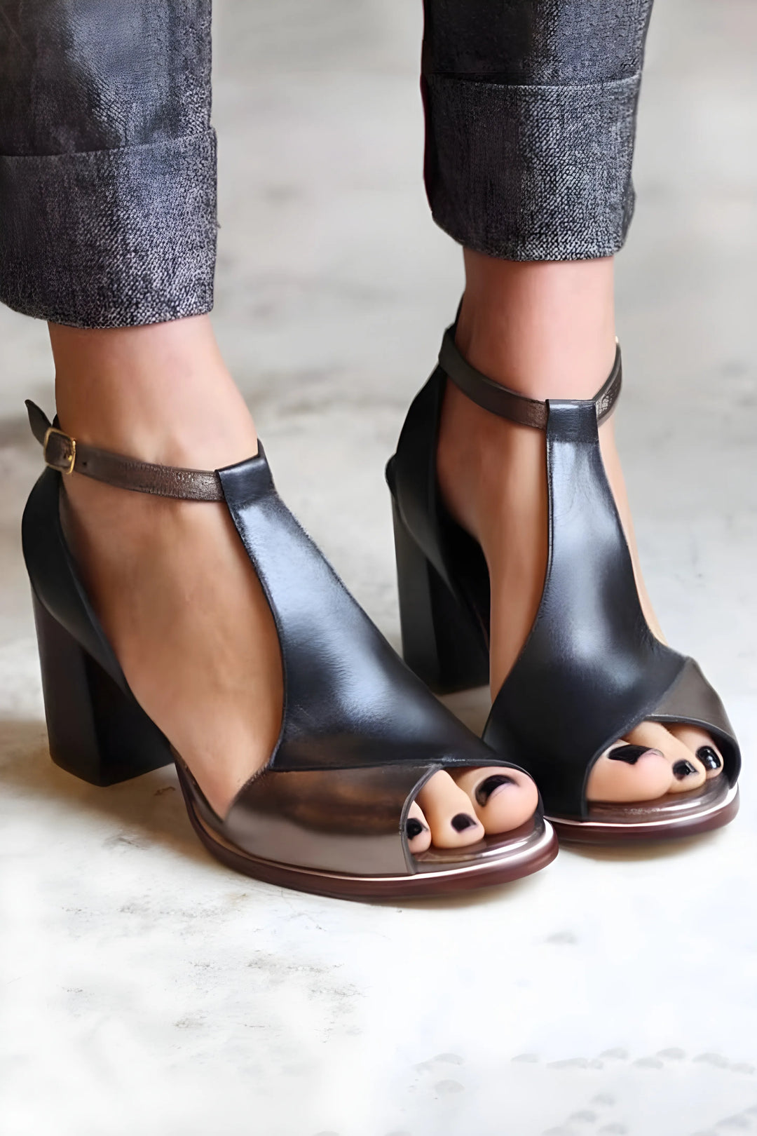 Women's Soft Block Heel Sandals with Adjustable Strap