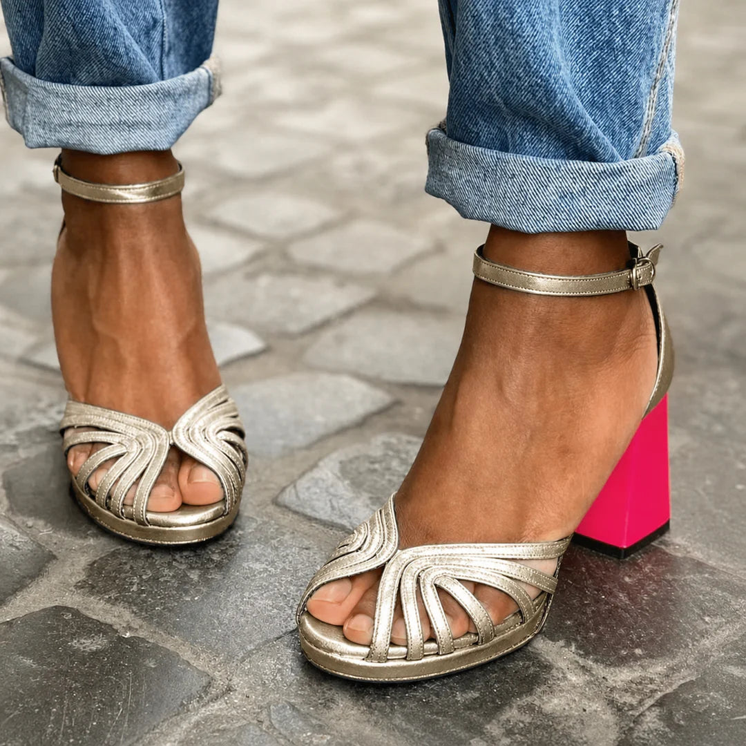 Women's Soft Heeled Sandals with Adjustable Strap