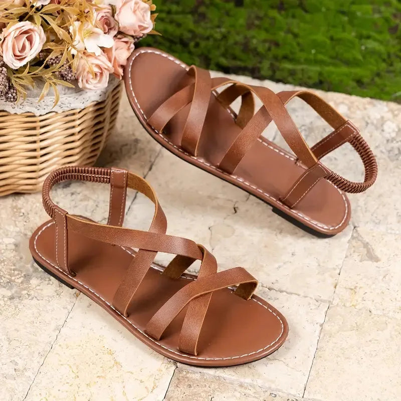 Women's Soft Strappy Flat Sandals with Non Slip Sole