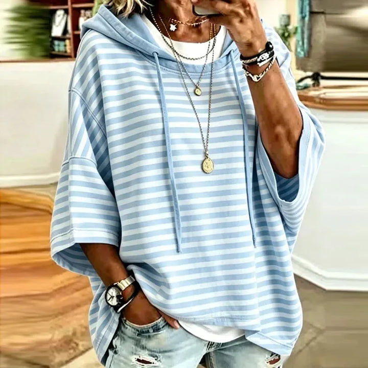 Women’s Striped Oversized Hoodie with Drawstring Hood