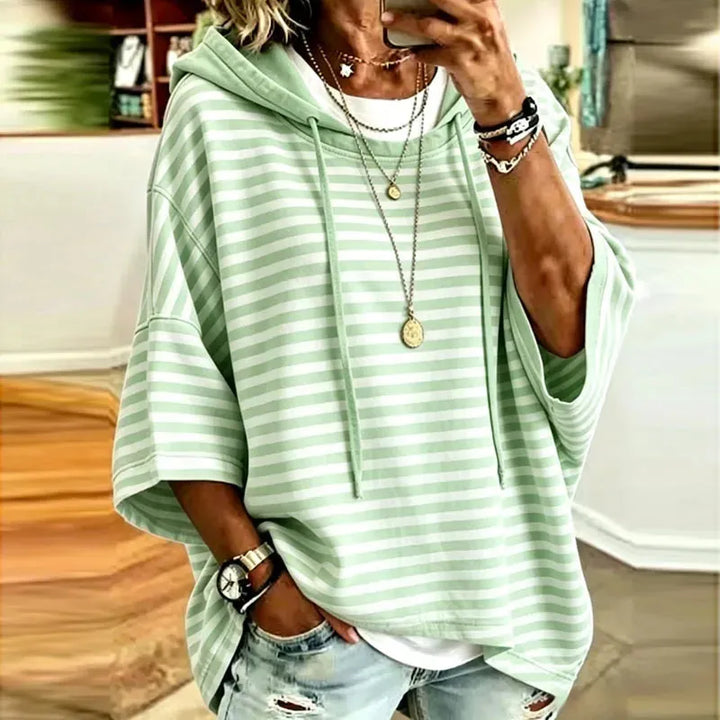 Women’s Striped Oversized Hoodie with Drawstring Hood