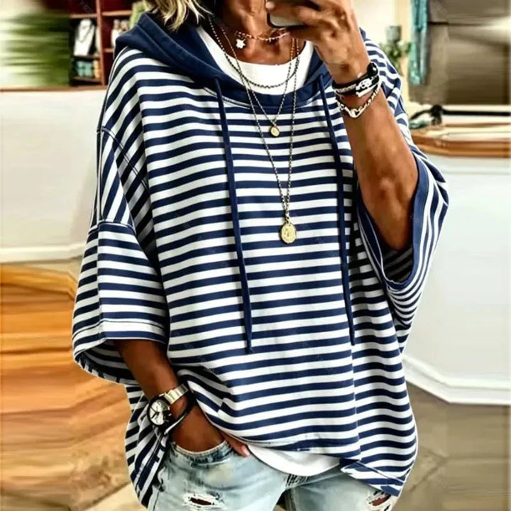 Women’s Striped Oversized Hoodie with Drawstring Hood