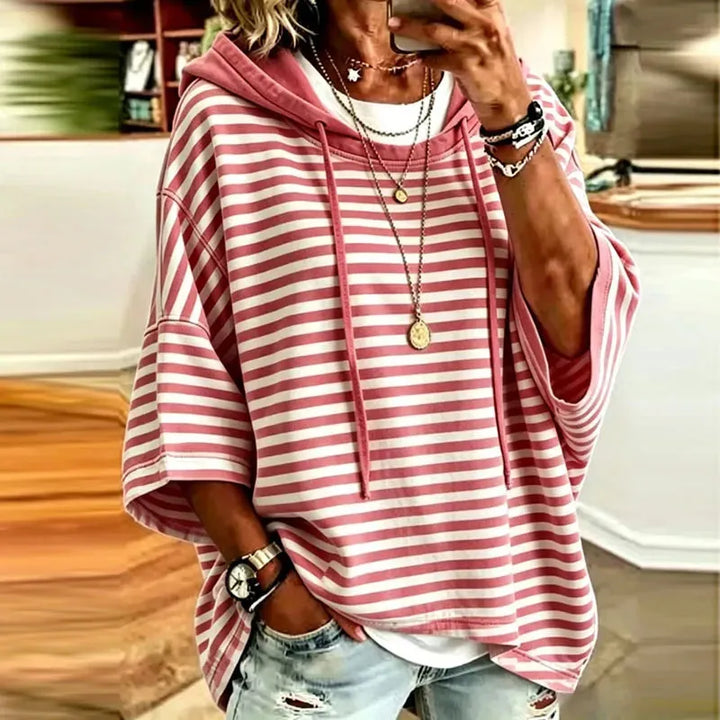 Women’s Striped Oversized Hoodie with Drawstring Hood
