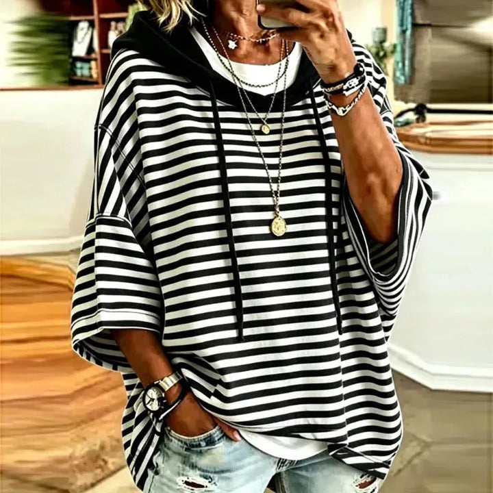 Women’s Striped Oversized Hoodie with Drawstring Hood