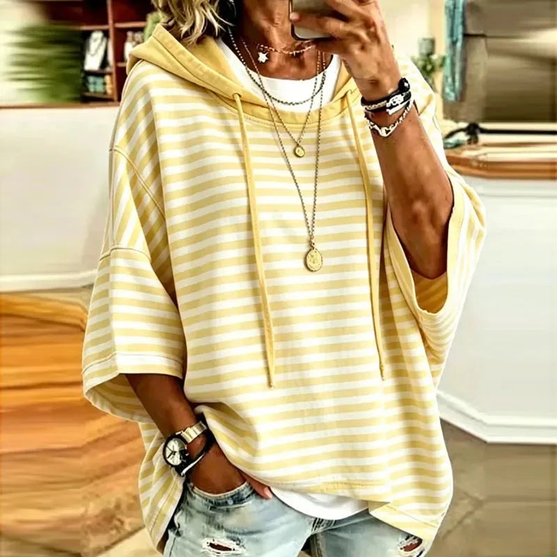 Women’s Striped Oversized Hoodie with Drawstring Hood